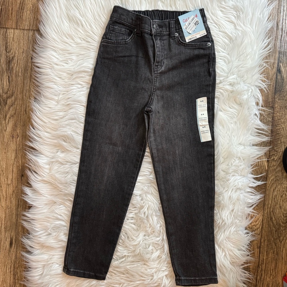 Cat & Jack Girls‎ 6X Black High Rise Straight Stretch Jeans NWT